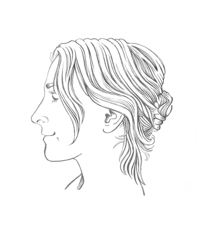 pencil illustration — young woman's head