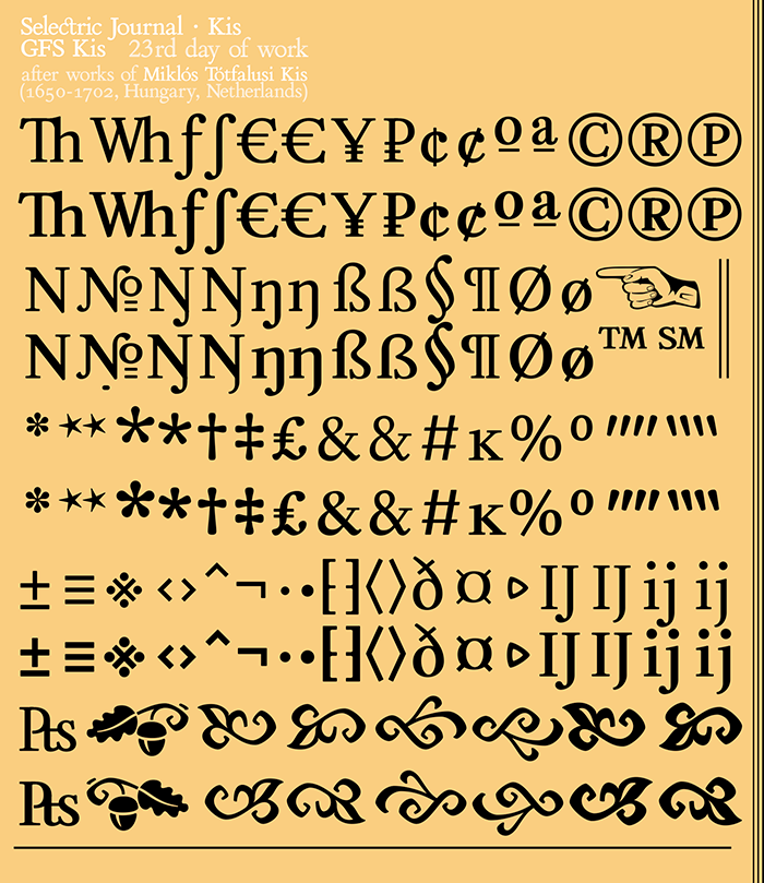 font Selectric Journal · Kis; GFS Kis; Miklós Tótfalusi Kis; Anton Janson